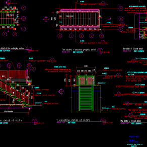 旋转楼梯全套详细的CAD图库，旋转楼梯全套CAD施工图下载
