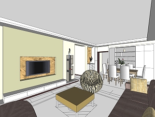   新中式客厅sketchup模型下载，客厅草图大师模型下载