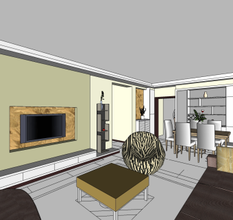   新中式客厅sketchup模型下载，客厅草图大师模型下载