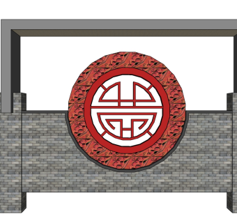 中式景观墙sketchup模型下载，景观墙草图大师模型