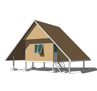 现代小木屋草图大师模型，sketchup木屋su模型下载
