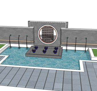 现代景观墙sketchup模型下载，景观墙草图大师模型