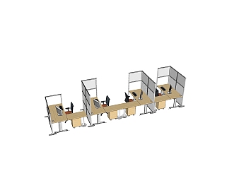 现代屏风卡位办公桌su模型，办公桌sjp模型下载