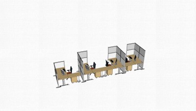 现代屏风卡位办公桌su模型，办公桌sjp模型下载