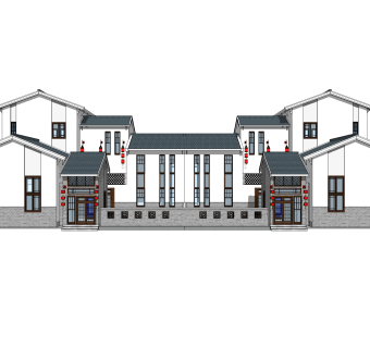 中式联排别墅su模型，别墅sketchup模型下载