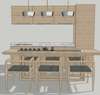 中式茶桌椅su模型，简约 茶桌sketchup模型下载