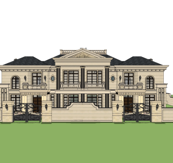欧式连排别墅草图大师模型，别墅sketchup模型免费下载
