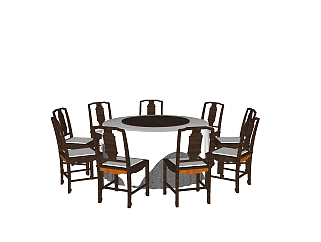 新中式餐桌椅免费su模型,餐桌椅skp模型下载