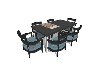 <em>新中式餐桌</em>椅免费su模型，中式餐桌椅草图大师模型下载