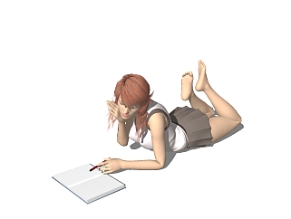 现代看书的女孩sketchup模型，人物草图大师模型下载