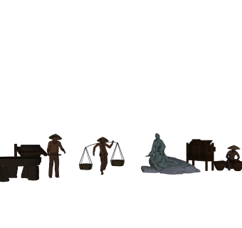 中国古代人物雕塑su模型,摆件草图大师模型下载