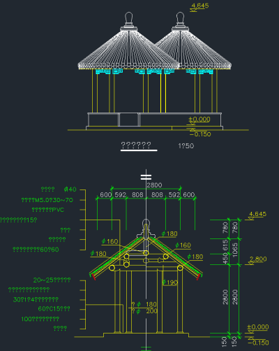 凉亭全套CAD施工图，凉亭CAD建筑图纸下载