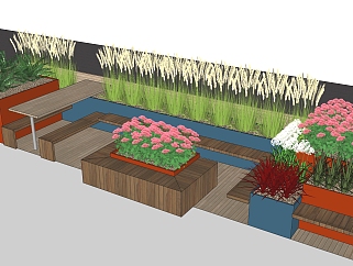 <em>公园</em>长椅景观sketchup模型，花卉小品景观植物skp文件...