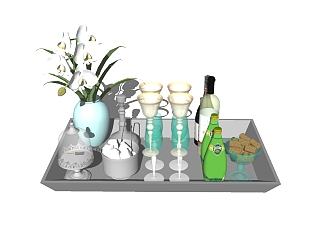 现代酒瓶酒杯托盘sketchup模型，<em>餐具</em>草图大师模型下载