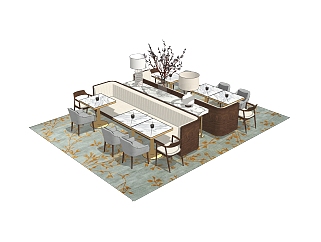现代轻奢餐桌椅su模型，小餐厅桌椅草图大师模型下载