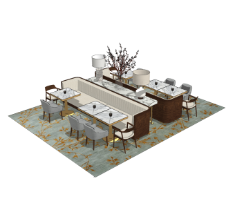 现代轻奢餐桌椅su模型，小餐厅桌椅草图大师模型下载