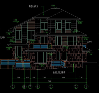 三层日式别墅全套建筑施工图，别墅CAD建筑工程图纸下载