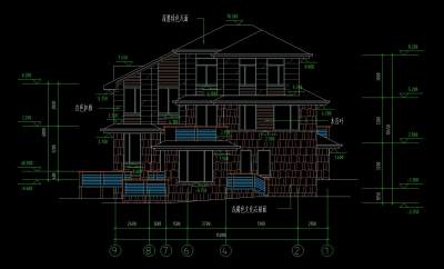 三层日式别墅全套建筑施工图，别墅CAD建筑工程图纸下载