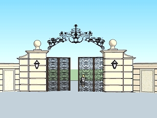 欧式庭院围墙skp文件下载，围墙su模型