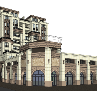 欧式沿街商业建筑草图大师模型，商业综合体sketchup模型免费下载