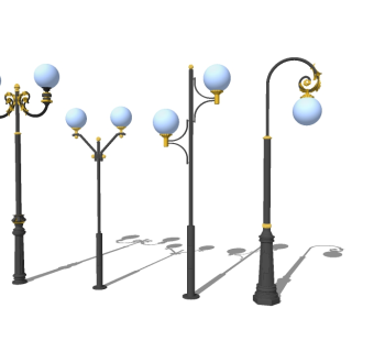 欧式铁艺造型路灯组合草图大师模型，铁艺造型路灯组合sketchup模型下载