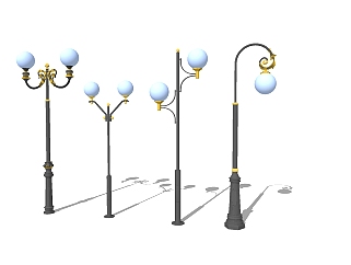欧式铁艺造型路灯组合草图大师模型，铁艺造型路灯组合sketchup模型下载