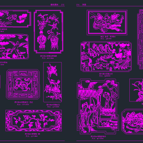 原创中式古典明清风格雕花CAD图库，雕花CAD建筑图纸下载