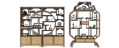 中式博古架装饰架组合su模型，博古架草图大师模型下载