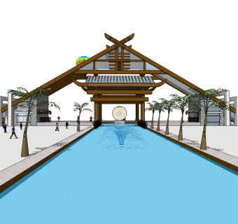 民俗生态主题大门su模型下载，入口大门草图大师模型分享