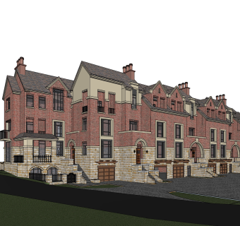 欧式连排别墅草图大师模型下载，别墅外观sketchup模型分享