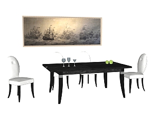 现代餐桌椅su模型，家用餐桌椅长餐桌草图大师模型下载