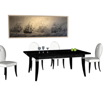 现代餐桌椅su模型，家用餐桌椅长餐桌草图大师模型下载