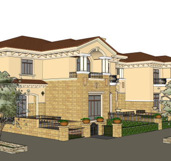欧式连排别墅su模型方案下载，sketchup别墅草图大师模型
