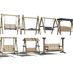 现代实木户外吊椅组合草图大师模型，户外吊椅sketchup模型下载