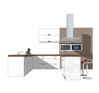 现代L形橱柜sketchup模型，厨房柜草图大师模型下载
