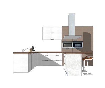 现代L形橱柜sketchup模型，厨房柜草图大师模型下载