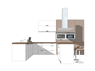 现代L形橱柜sketchup模型，厨房柜草图大师模型下载
