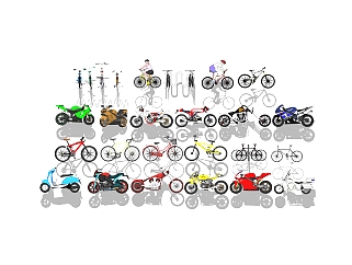现代<em>摩托车</em>单车组合sketchup模型，<em>摩托车</em>草图大师模型...
