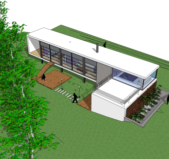 现代简约风格别墅草图大师模型，别墅SU模型下载