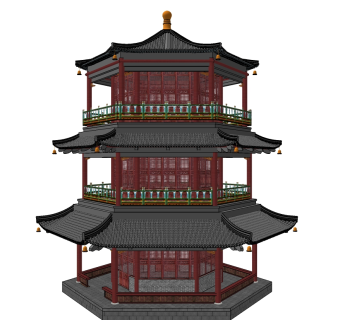 中式上帝阁草图大师模型下载、上帝阁su模型下载