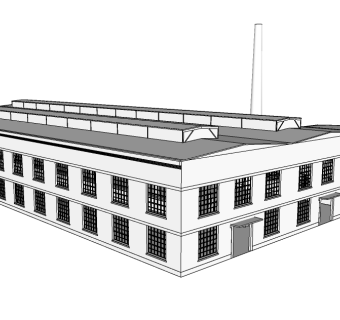 现代工业厂房skp文件下载，厂房草图大师模型