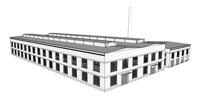 现代工业厂房skp文件下载，厂房草图大师模型