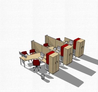现代实木办工桌su模型，办工桌sketchup模型下载