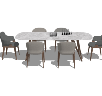 现代餐桌组合草图大师模型，餐桌skp模型下载