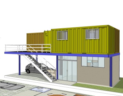 现代集装箱房屋su模型，改造房草图大师模型下载