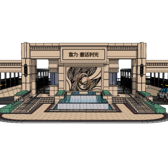 欧式入口大门草图大师模型下载，入口大门sketchup模型