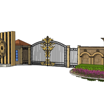 欧式入口大门草图大师模型下载，入口大门sketchup模型