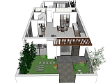  新中式风格客餐厅庭院sketchup模型下载