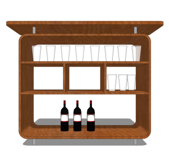 现代实木酒柜sketchup模型，酒柜草图大师模型下载
