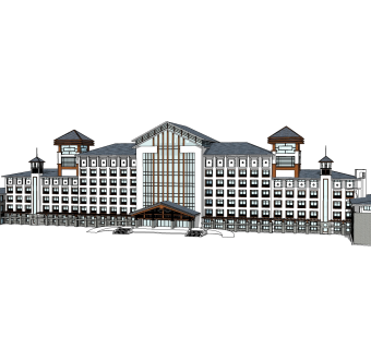 新中式徽派建筑草图大师模型，古建民俗sketchup模型免费下载